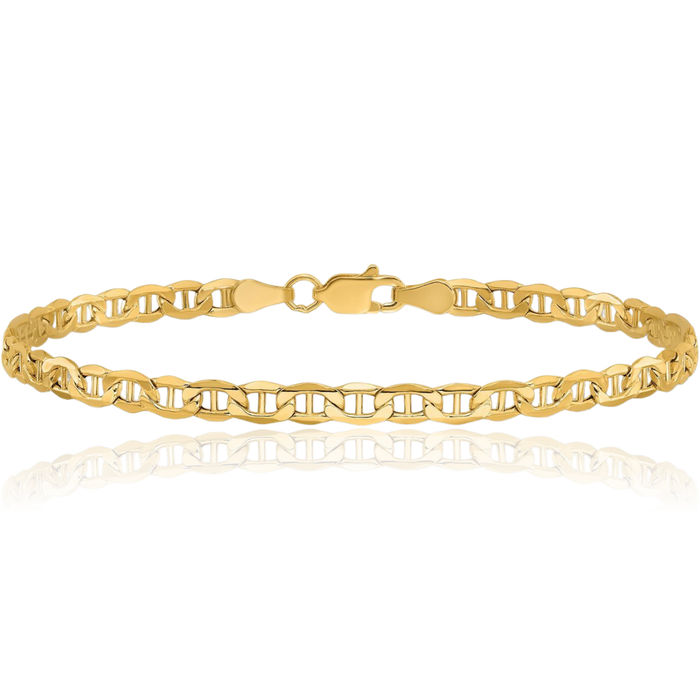 14K Solid Yellow Gold 3.2mm Anchor Mariner Link Chain Bracelet