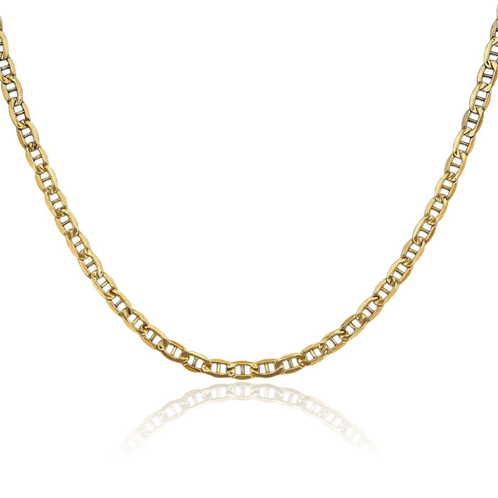 10K Solid Yellow Gold 4mm Anchor Mariner Link Chain Necklace