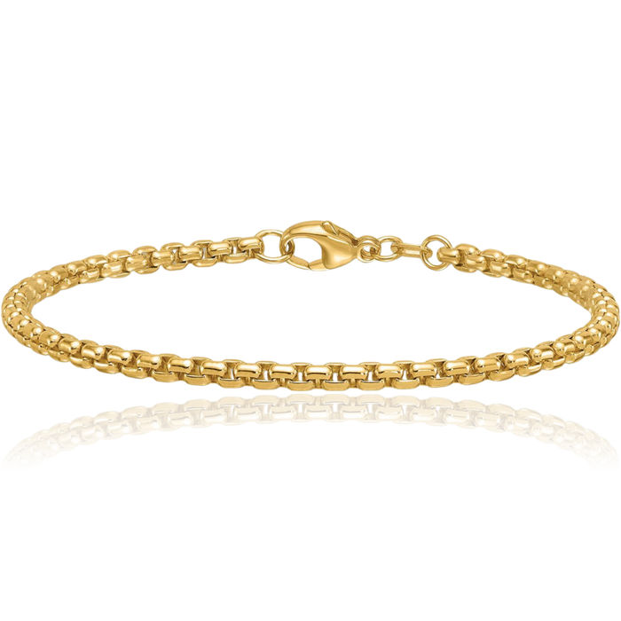 14K Solid Yellow Gold 3.2mm Round Box Link Chain Bracelet