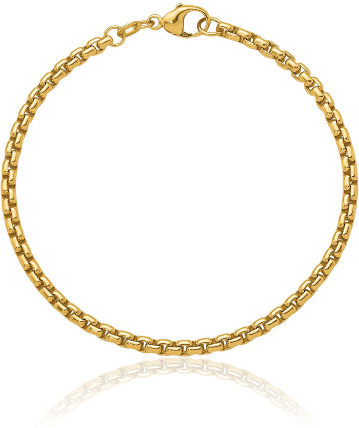 14K Solid Yellow Gold 3.2mm Round Box Link Chain Bracelet