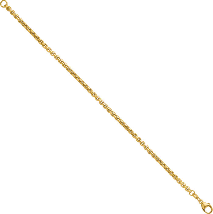 14K Solid Yellow Gold 3.2mm Round Box Link Chain Bracelet