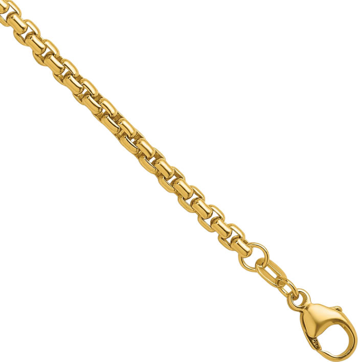 14K Solid Yellow Gold 3.2mm Round Box Link Chain Bracelet