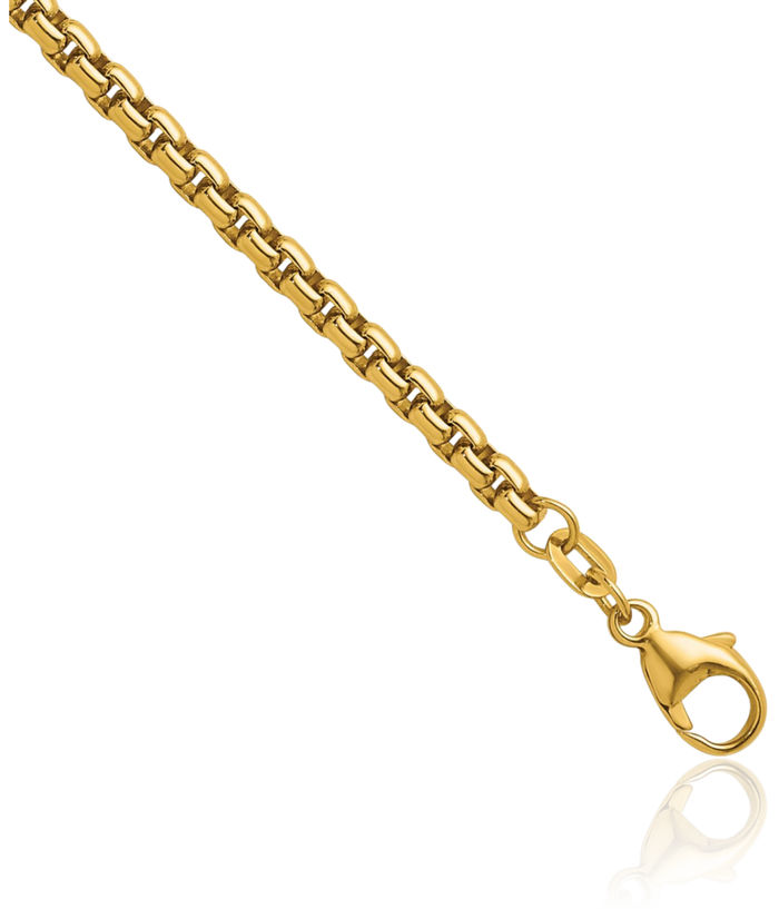 14K Solid Yellow Gold 3.2mm Round Box Link Chain Necklace