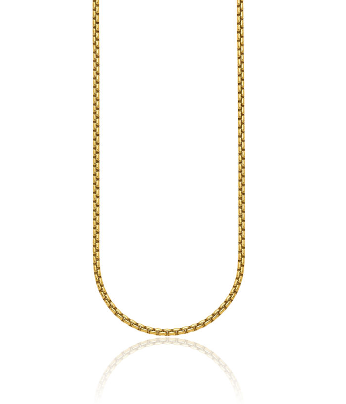 14K Solid Yellow Gold 3.2mm Round Box Link Chain Necklace