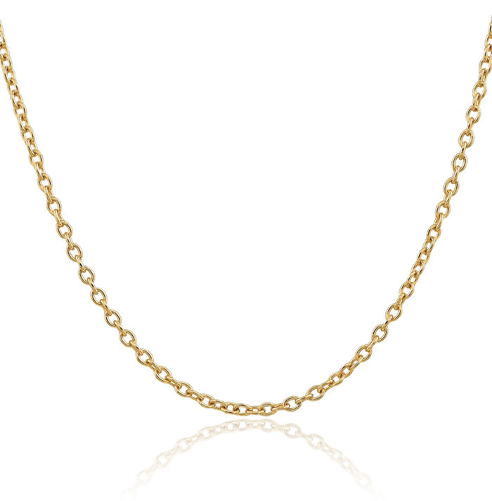 14K Solid Yellow Gold 3.2mm Round Cable Rolo Link Chain Belcher Necklace