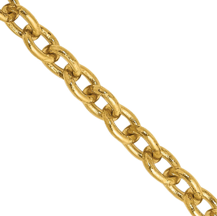 14K Solid Yellow Gold 3.2mm Round Cable Rolo Link Chain Belcher Necklace