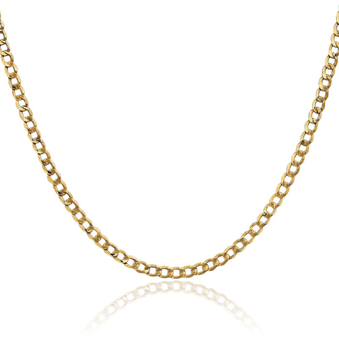 14K Solid Yellow Gold 3.35mm Curb Link Chain Necklace