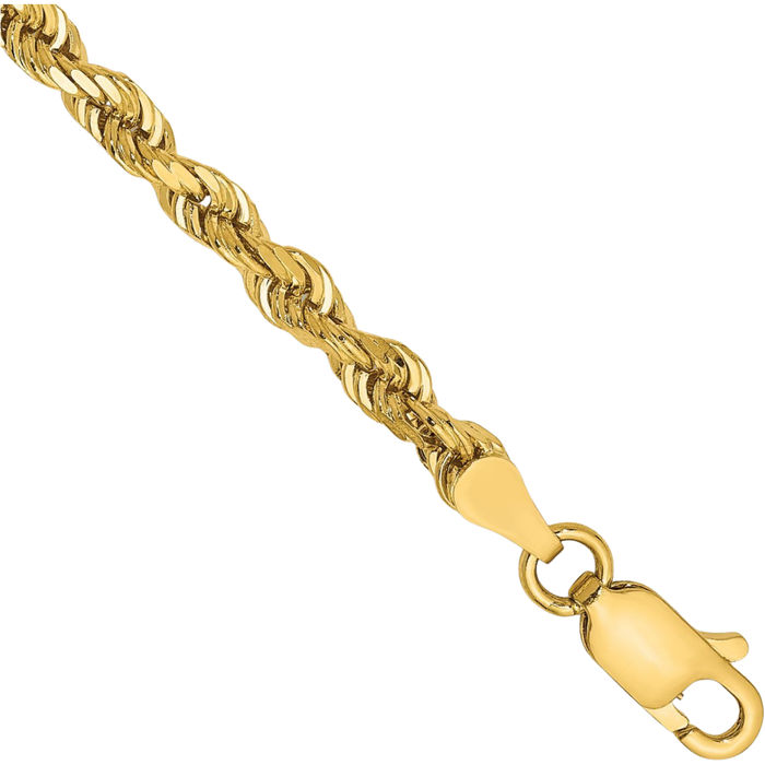 14K Solid Yellow Gold 3.35mm Quadruple Rope Chain Bracelet