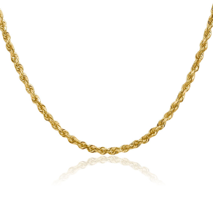 14K Solid Yellow Gold 3.35mm Quadruple Rope Chain Twisted Link Necklace