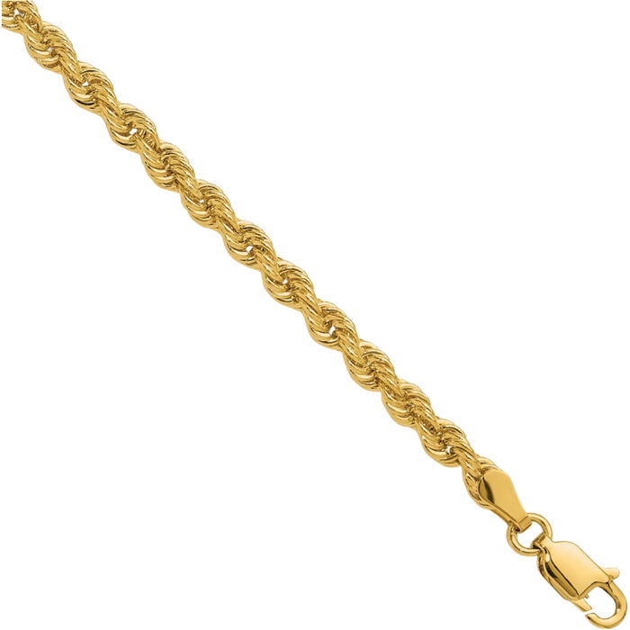 14K Solid Yellow Gold 3.3mm Rope Chain Bracelet