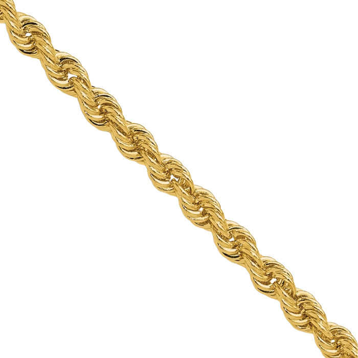 14K Solid Yellow Gold 3.3mm Rope Chain Twisted Link Necklace