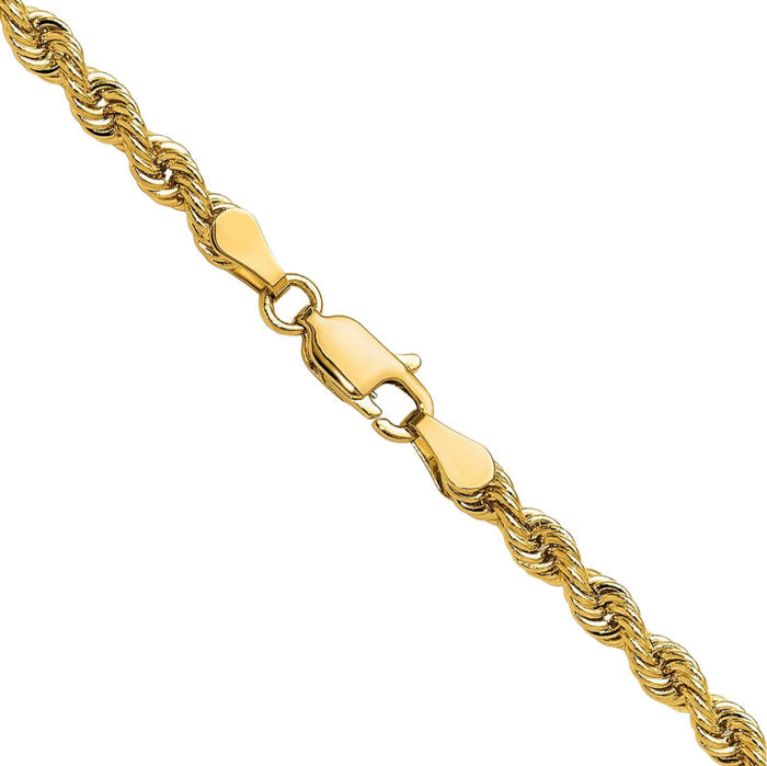 14K Solid Yellow Gold 3.3mm Rope Chain Twisted Link Necklace