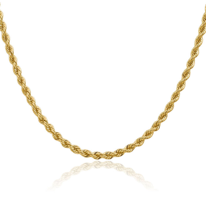 14K Solid Yellow Gold 3.3mm Rope Chain Twisted Link Necklace