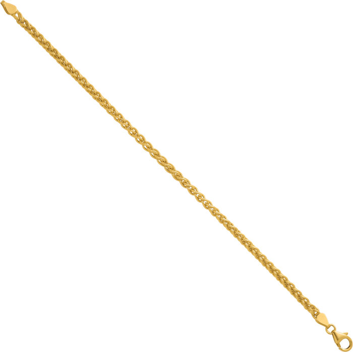 14K Solid Yellow Gold 3.3mm Spiga Wheat Link Chain Bracelet