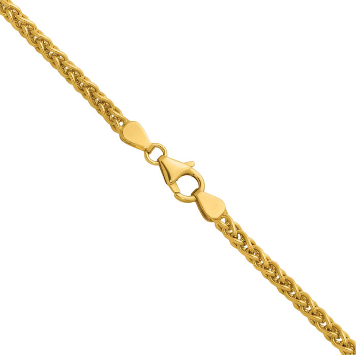 14K Solid Yellow Gold 3.3mm Spiga Wheat Link Chain Necklace