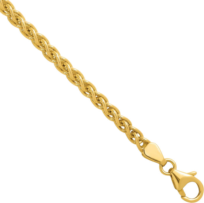 14K Solid Yellow Gold 3.3mm Spiga Wheat Link Chain Necklace