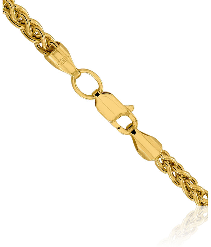 14K Solid Yellow Gold 3.45mm Spiga Wheat Link Chain Necklace