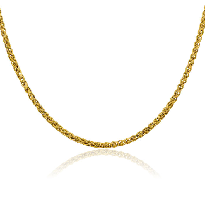 14K Solid Yellow Gold 3.45mm Spiga Wheat Link Chain Necklace