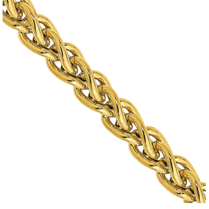 14K Solid Yellow Gold 3.45mm Spiga Wheat Link Chain Necklace