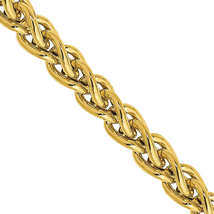 14K Solid Yellow Gold 3.45mm Spiga Wheat Link Chain Necklace