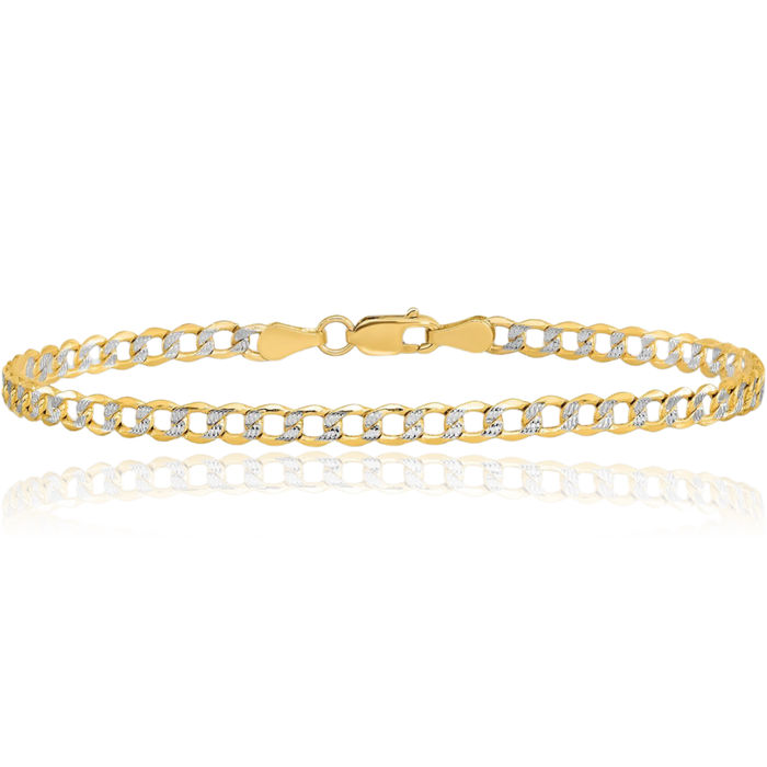 14K Solid Yellow Gold 3.4mm Curb Link Chain Bracelet