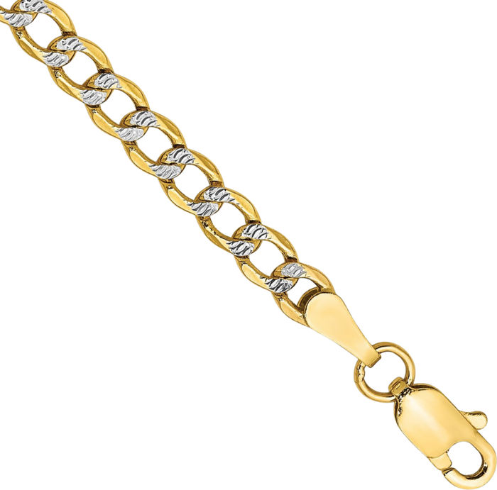 14K Solid Yellow Gold 3.4mm Curb Link Chain Bracelet