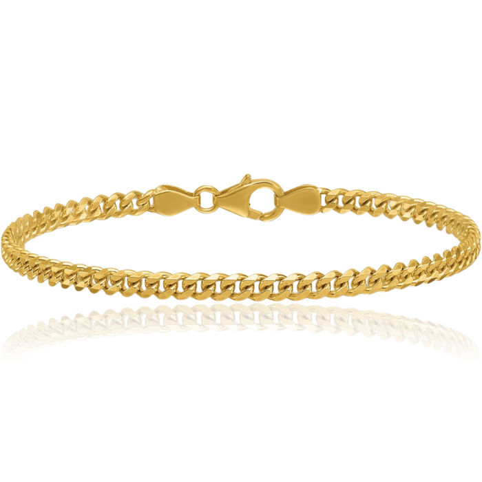 14K Solid Yellow Gold 3.4mm Curb Link Chain Bracelet