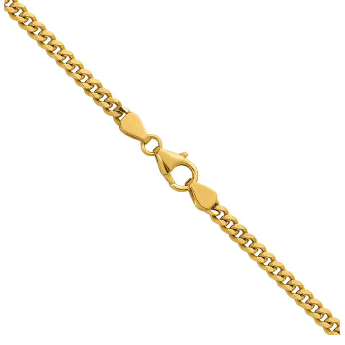 14K Solid Yellow Gold 3.4mm Curb Link Chain Necklace