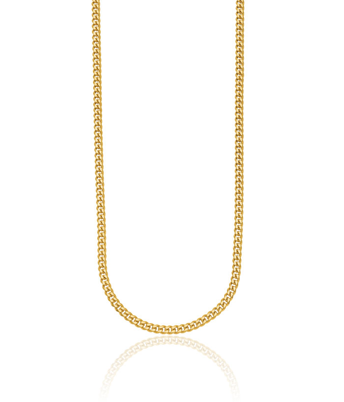 14K Solid Yellow Gold 3.4mm Curb Link Chain Necklace