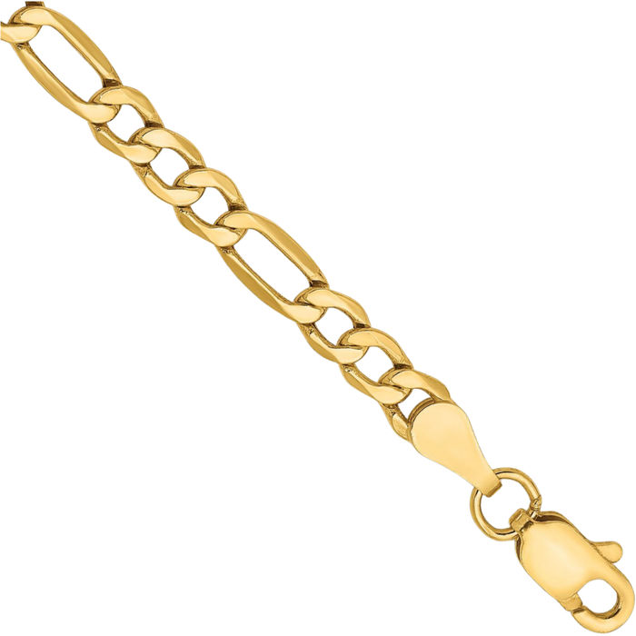 14K Solid Yellow Gold 3.5mm Figaro Link Chain Bracelet