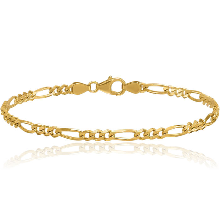 14K Solid Yellow Gold 3.5mm Figaro Link Chain Bracelet