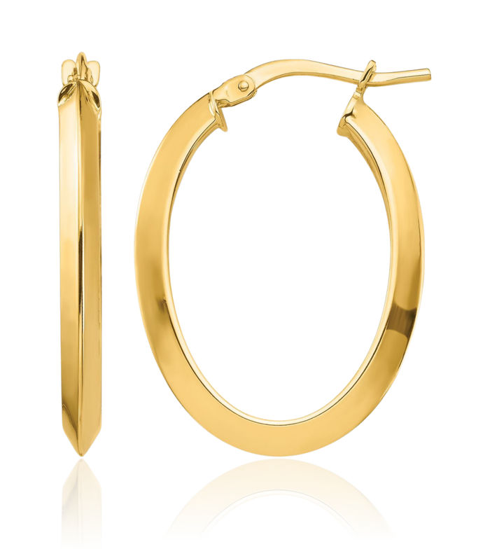 14K Solid Yellow Gold 3.5mm Knife Edge Oval Medium Hoop Earrings