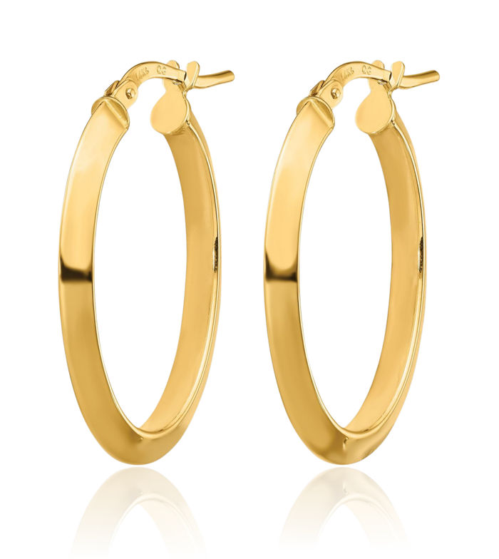 14K Solid Yellow Gold 3.5mm Knife Edge Oval Medium Hoop Earrings