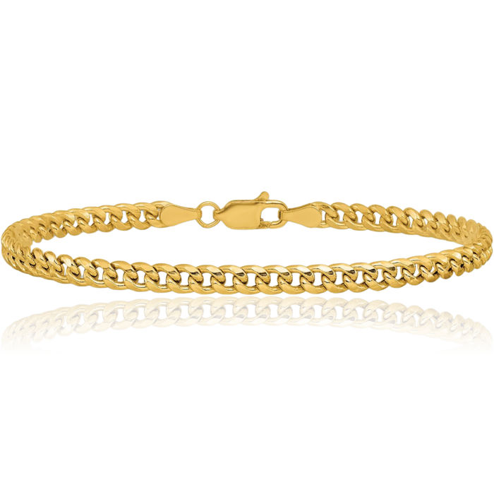 14K Solid Yellow Gold 3.5mm Miami Cuban Curb Link Chain Anklet Summer Beach Foot Ankle Bracelet