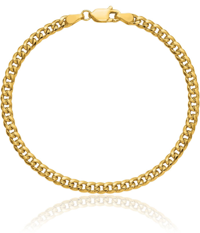 14K Solid Yellow Gold 3.5mm Miami Cuban Curb Link Chain Bracelet