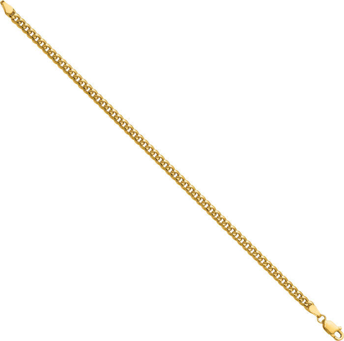 14K Solid Yellow Gold 3.5mm Miami Cuban Curb Link Chain Bracelet