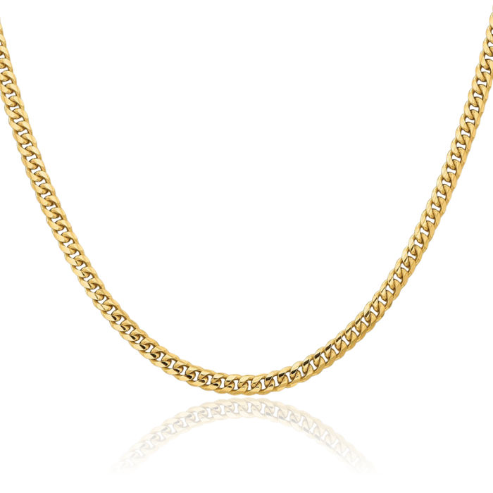 14K Solid Yellow Gold 3.5mm Miami Cuban Curb Link Chain Necklace