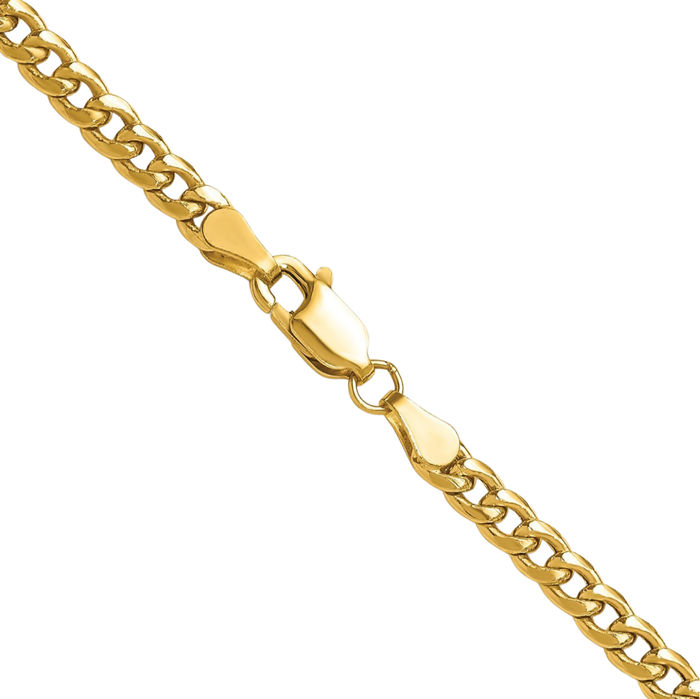 14K Solid Yellow Gold 3.5mm Miami Cuban Curb Link Chain Necklace