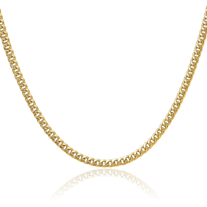 14K Solid Yellow Gold 3.5mm Miami Cuban Curb Link Chain Necklace