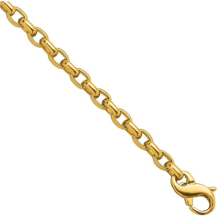 14K Solid Yellow Gold 3.5mm Oval Cable Rolo Link Chain Bracelet