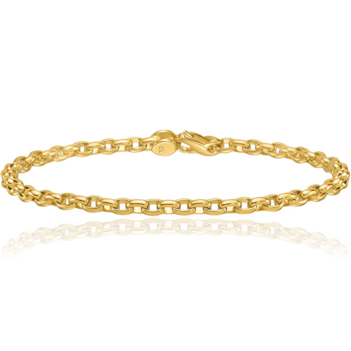 14K Solid Yellow Gold 3.5mm Oval Cable Rolo Link Chain Bracelet