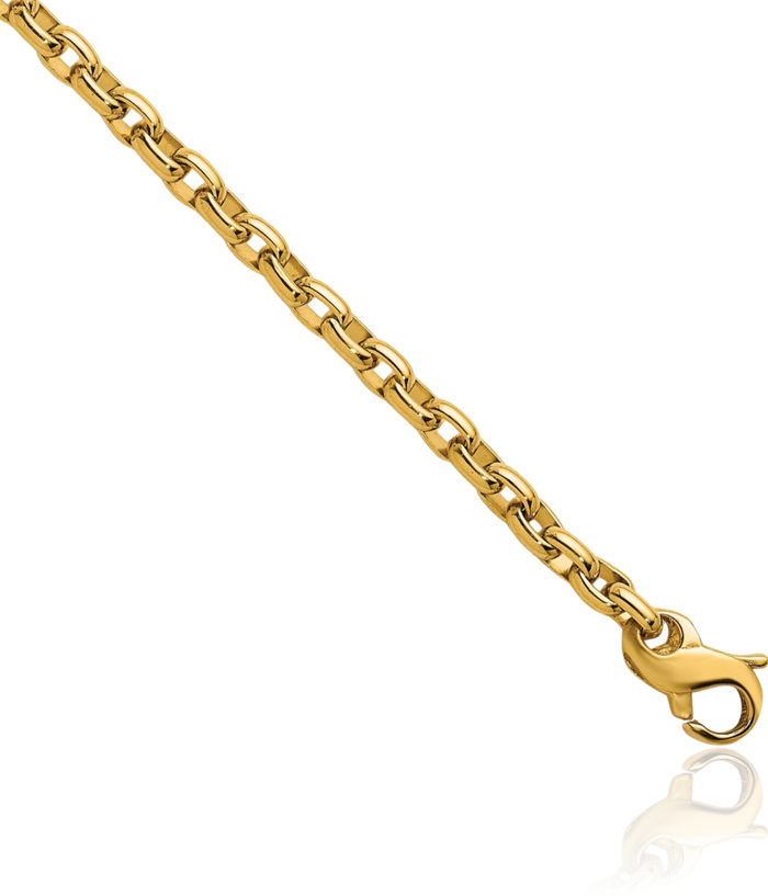 14K Solid Yellow Gold 3.5mm Oval Cable Rolo Link Chain Belcher Necklace