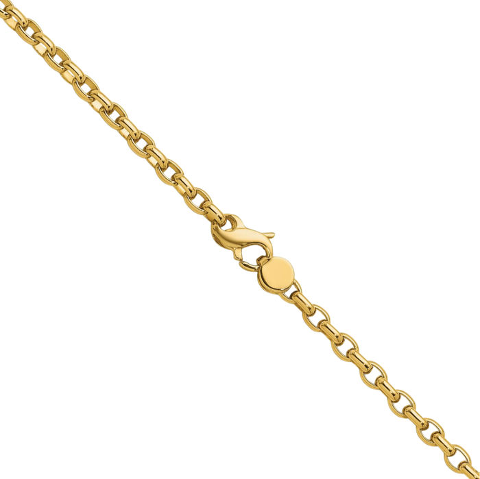 14K Solid Yellow Gold 3.5mm Oval Cable Rolo Link Chain Belcher Necklace