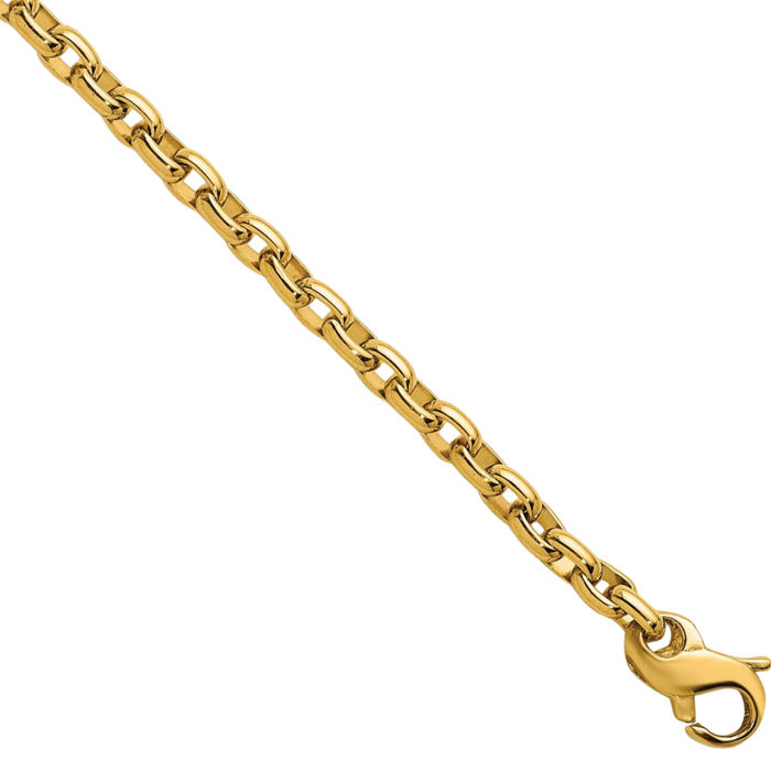 14K Solid Yellow Gold 3.5mm Oval Cable Rolo Link Chain Belcher Necklace