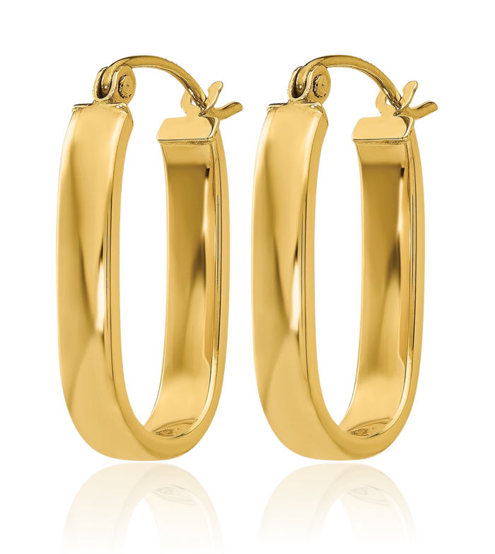 14K Solid Yellow Gold 3.5mm Oval Medium Hoop Earrings