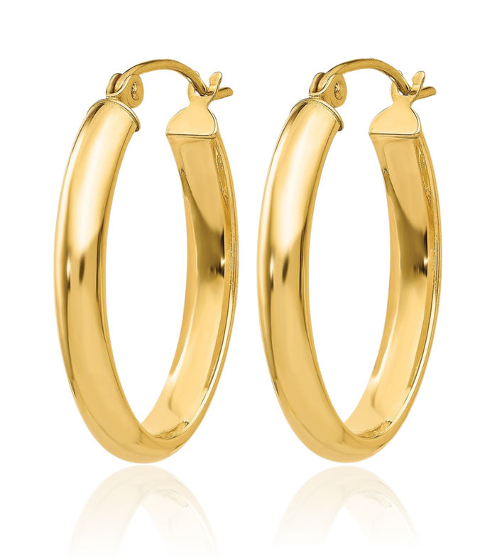 14K Solid Yellow Gold 3.5mm Oval Medium Hoop Earrings