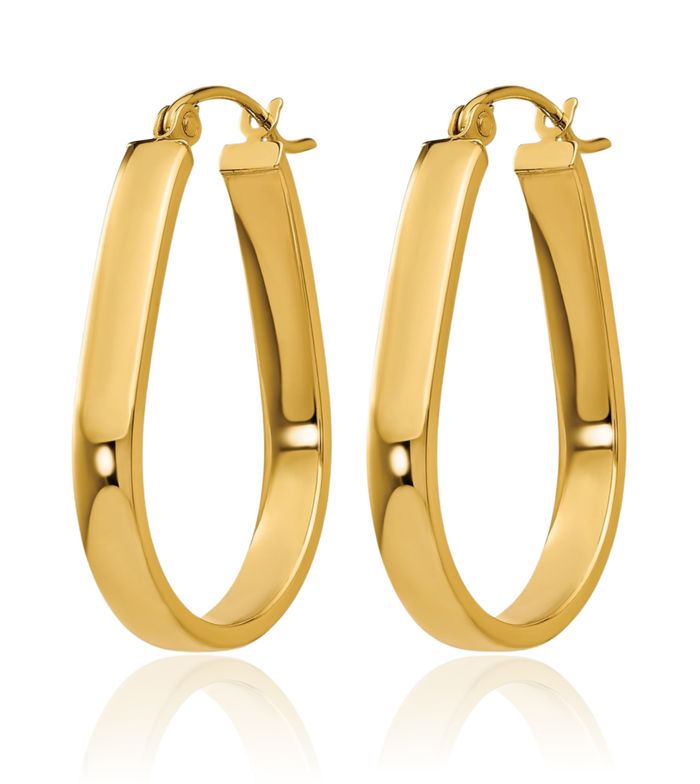 14K Solid Yellow Gold 3.5mm Oval Medium Hoop Earrings