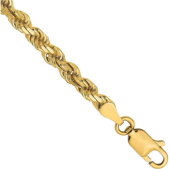 14K Solid Yellow Gold 3.5mm Rope Chain Bracelet