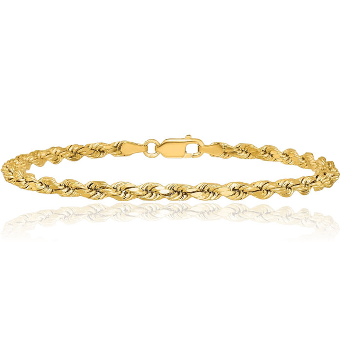 14K Solid Yellow Gold 3.5mm Rope Chain Bracelet