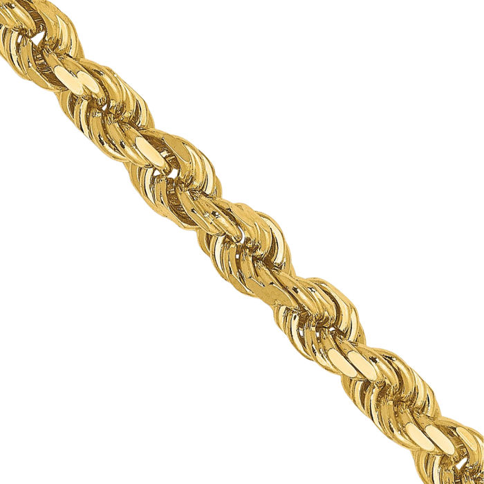 14K Solid Yellow Gold 3.5mm Rope Chain Twisted Link Necklace